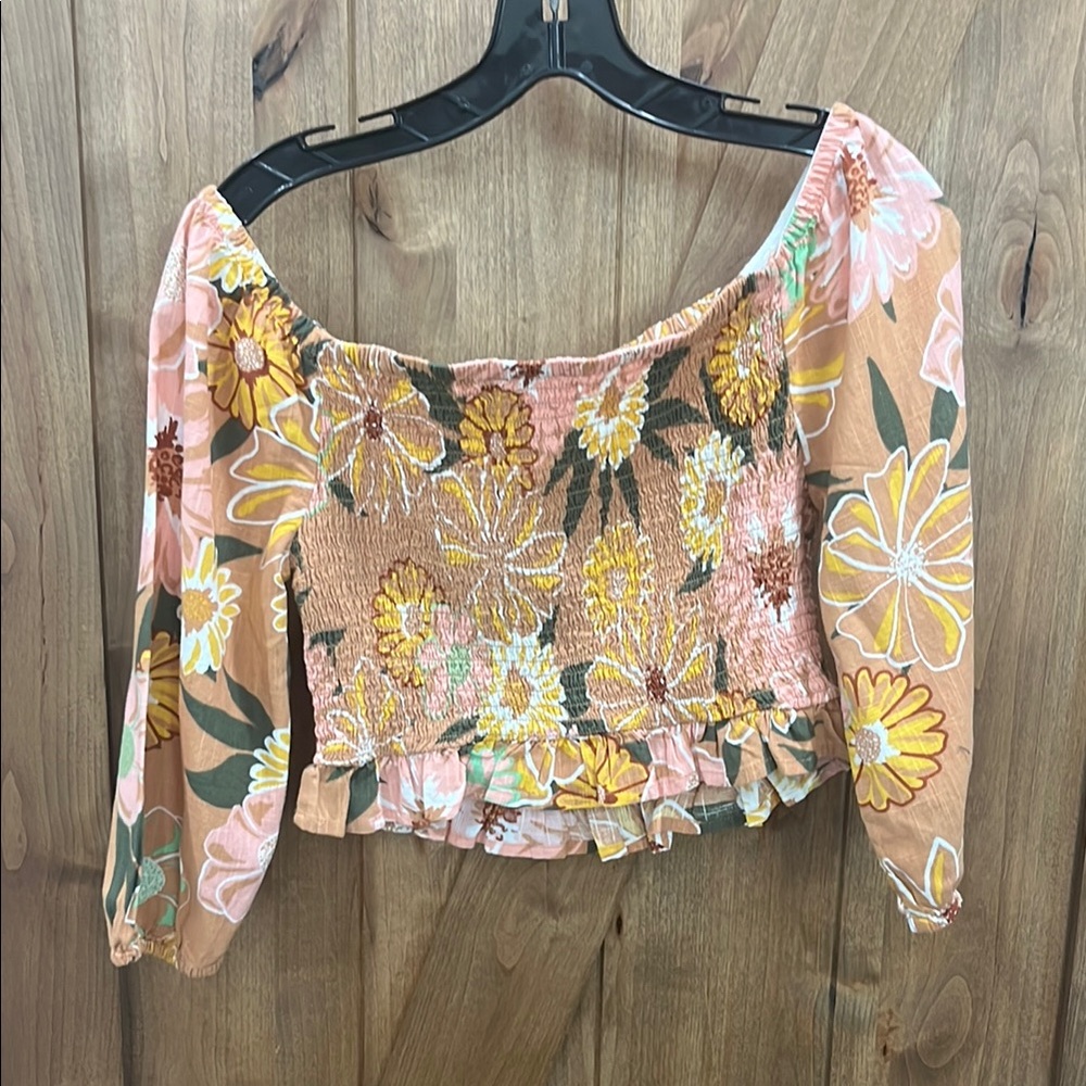 Roxy Floral Puff Sleeve Smocked On/Off Shoulder Blouse - Picture 8 of 8
